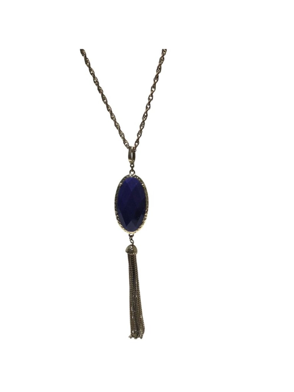Reversible Pendant Necklace Oval Green Purple Gemstone Tassel Accents Gold Tone